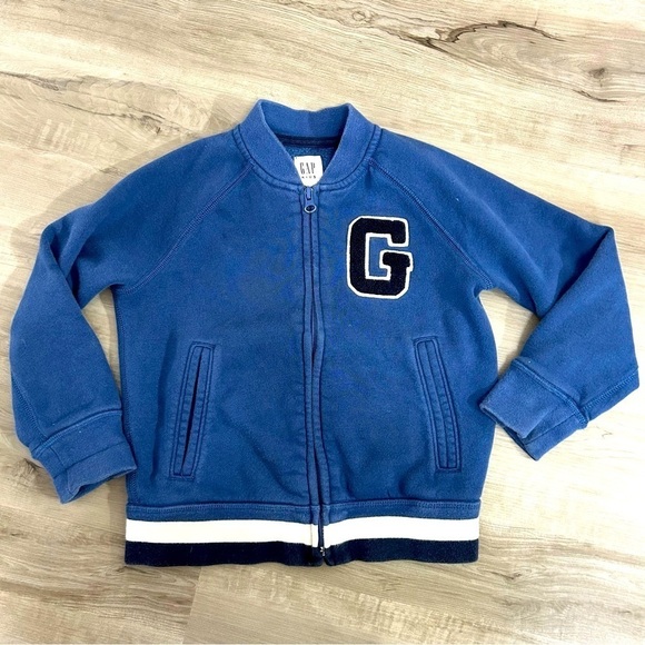 Gap Kids Blue G Letterman Zip Up Sweater jacket cotton toddler size 4-5 - Picture 1 of 6